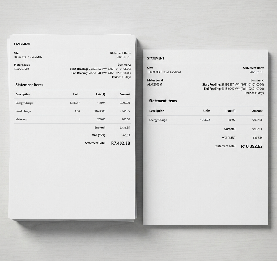 Screenshot of a sample tenant energy consumption statement